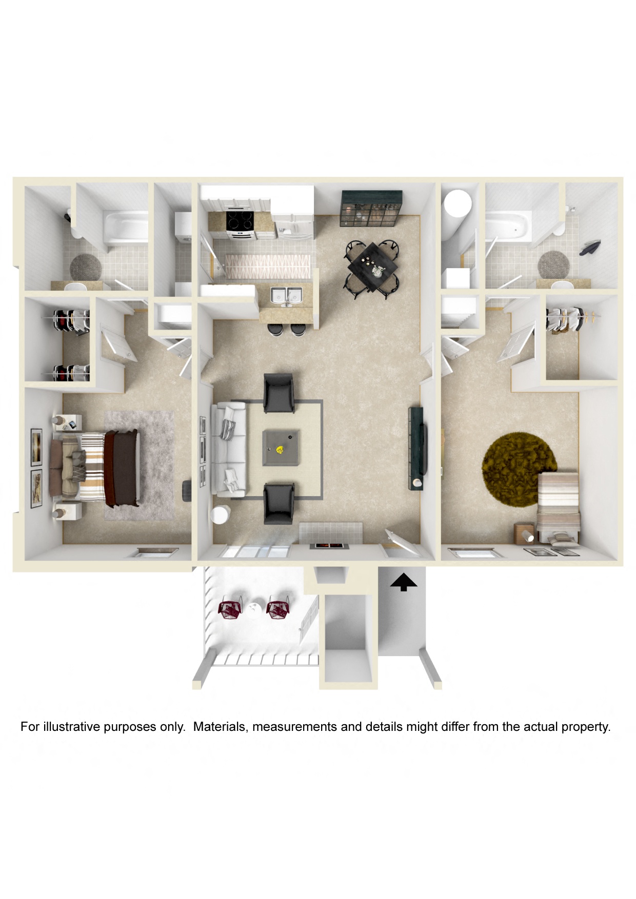 Floor plan for 2 beds, 2 baths, 1065 sqft